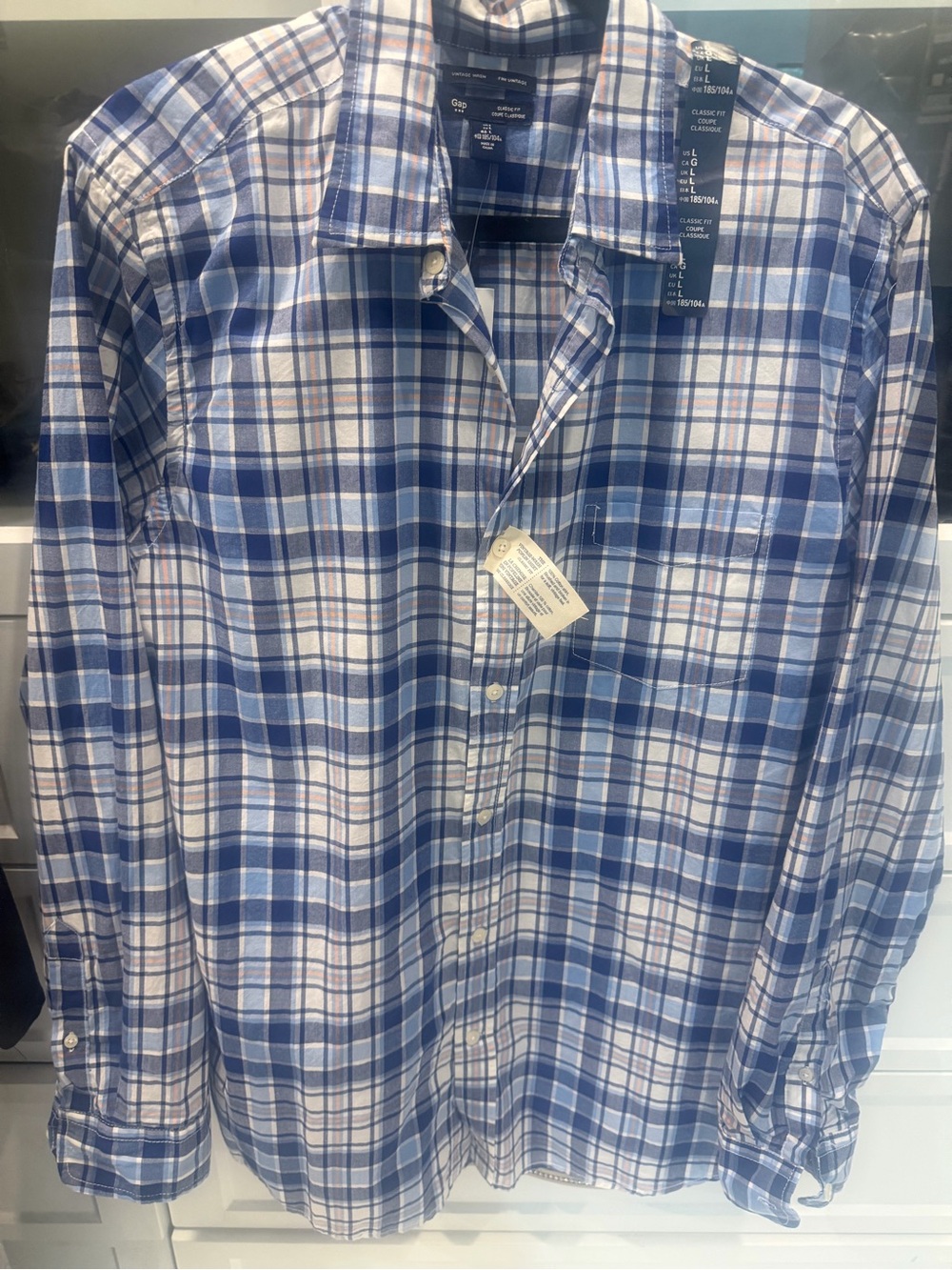 GAP Blue and White Plaid Casual Button-Down Shirt